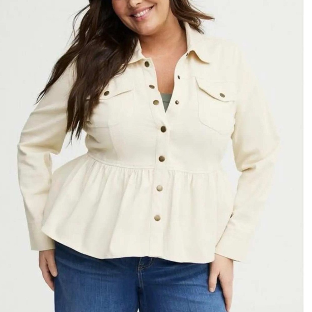 Torrid Peplum Button Down Utility Shacket Minimalist Cream Plus Size 3X